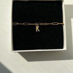 Gold Paper Clip Link Chain Luxury Charm Bracelet Initial Letter “K”